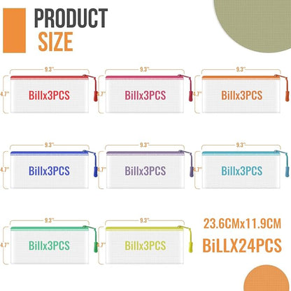 24pcs Mesh Zipper Pouch Bags 9.3 x 4.7 Inches, 8 Color Small Clear Pouches Bulk - Image 3