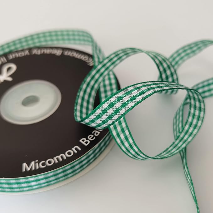Green Gingham Plaid Checked Christmas Ribbon 25 Yard Each Roll 100% Polyester - Image 7
