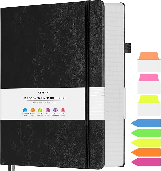 College Ruled Notebook, Large A4 Hardcover Leather Journal, 312 Numbered Pages by OFFIGIFT