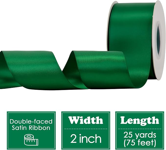 HUIHUANG Forest Green Ribbon 2 inch Double-Faced Forest Green Silk Fabric Ribbon - Image 2