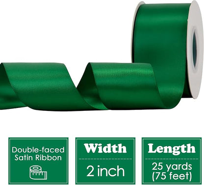 HUIHUANG Forest Green Ribbon 2 inch Double-Faced Forest Green Silk Fabric Ribbon - Image 2