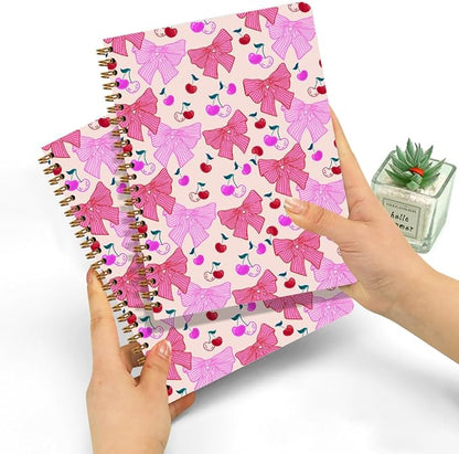 2 PCs Coquette Pink Bows Cherry Journaling Notebooks Trendy Preppy Spiral - Image 3