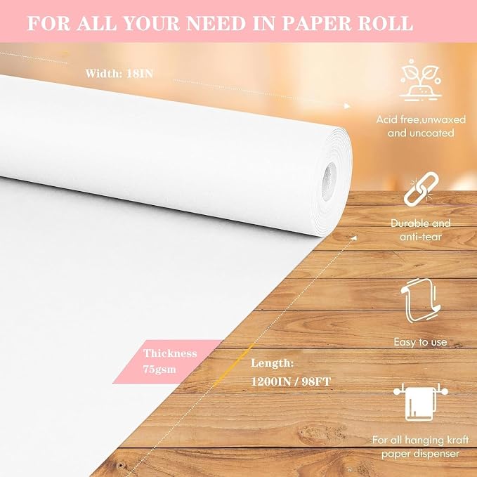 White Wrapping Paper Roll 18"x 1200" Craft Paper Roll - Image 2