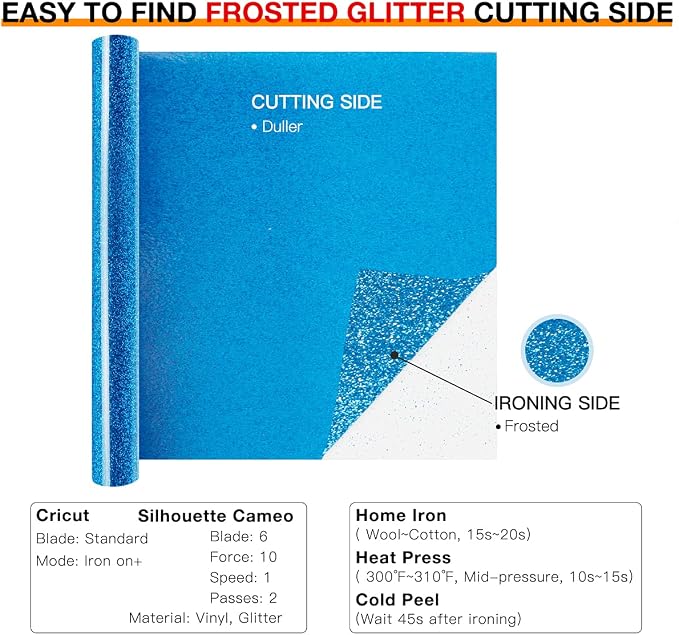 HTVRONT Blue Glitter HTV Heat Transfer Vinyl Rolls - Image 5