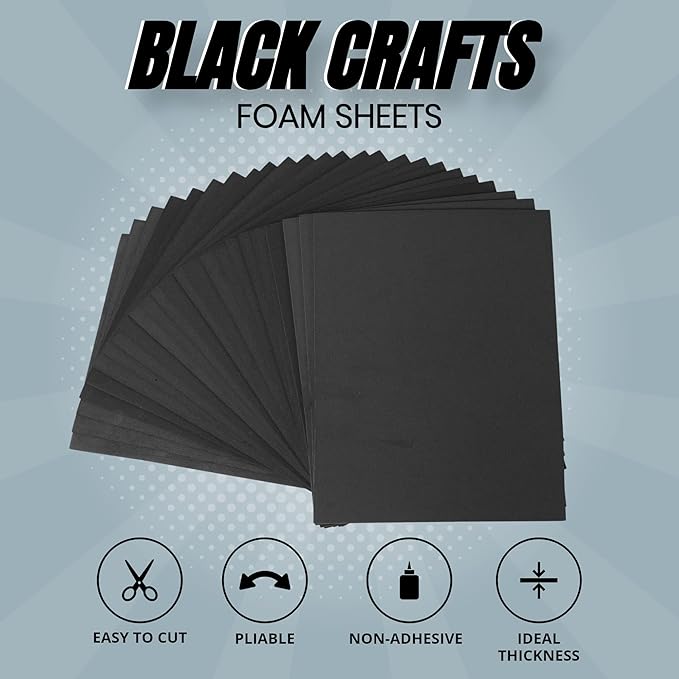 24 Ct Sheets Black EVA Cosplay Foam in 9” x 12’’ Sheets; High Density Thick - Image 2