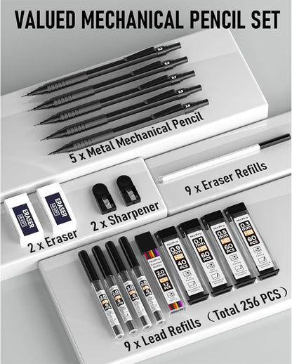 Nicpro Black Art Mechanical Pencil Set, 0.9 mm & 2mm Graphite Lead Holder - Image 7