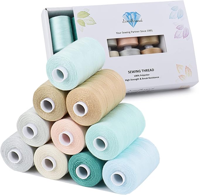 Simthread All Purposes Sewing Thread, 10 Spool Assorted Macaron Series 1000 by Simthread