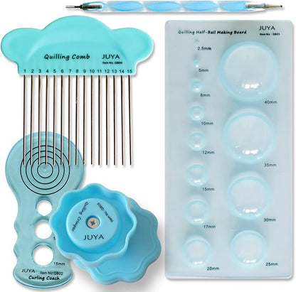 JUYA Paper Quilling Kit with Blue Tools 960 Strips Board Mould Crimper Coach - Image 4