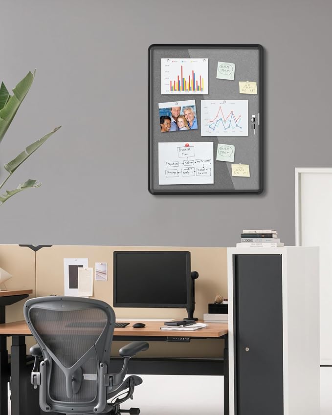 26"x20" Enclosed Bulletin Board, Lockable Weather-Resistant Aluminum Cork - Image 2