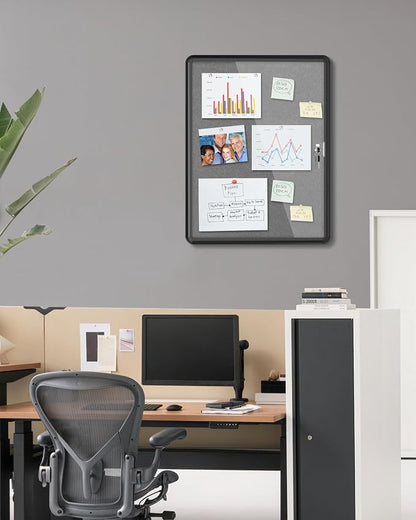 26"x20" Enclosed Bulletin Board, Lockable Weather-Resistant Aluminum Cork - Image 2