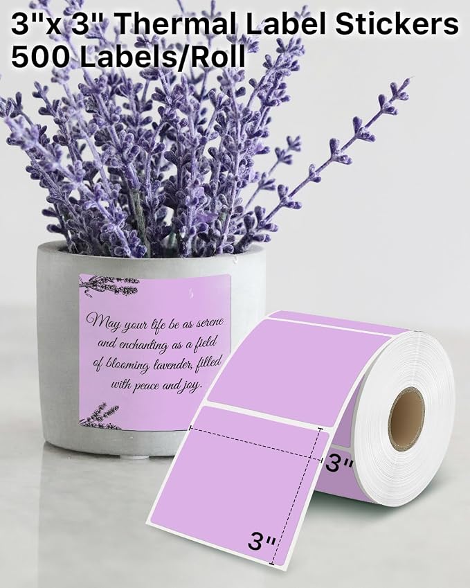 iEager Purple Square Thermal Label Stickers, 500 Sheets/Roll - Image 2