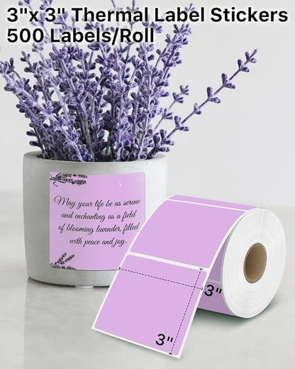 iEager Purple Square Thermal Label Stickers, 500 Sheets/Roll - Image 2