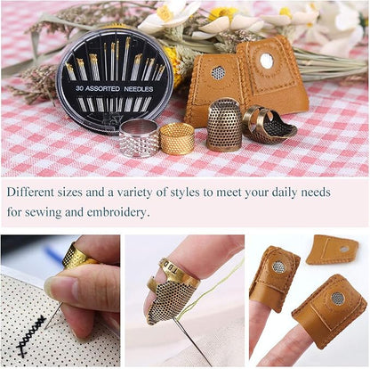 8 Pcs Thimble + 30 Pcs Sewing Needles, Finger Protector Fingertip Adjustable - Image 5