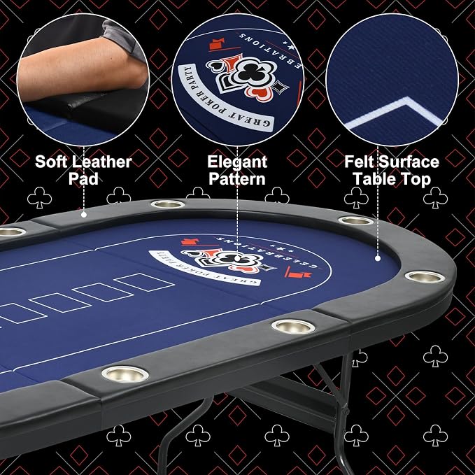 84" Poker Table, 10 Players Foldable Casino Leisure Texas Holdem Table - Image 5