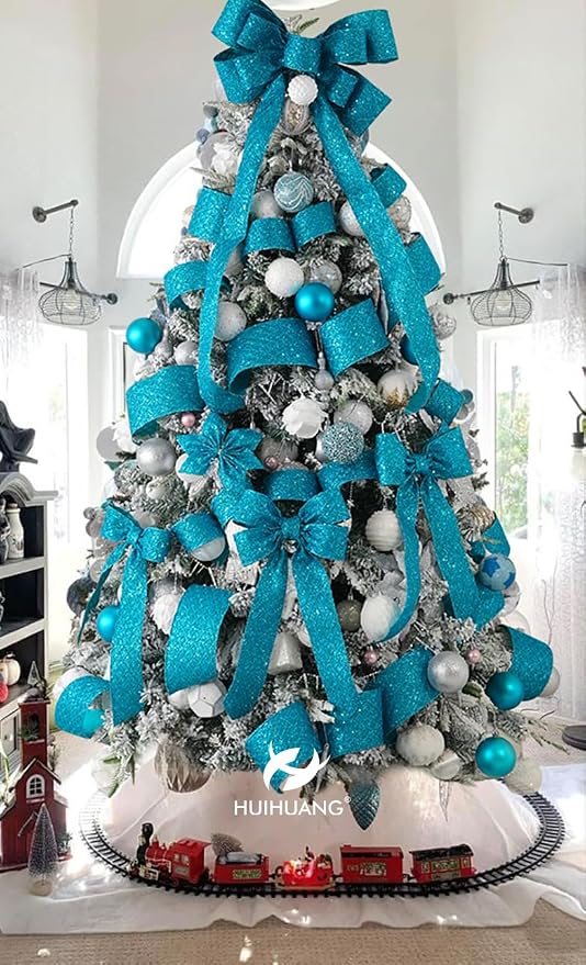HUIHUANG Turquoise Glitter Wired Ribbon - Image 6