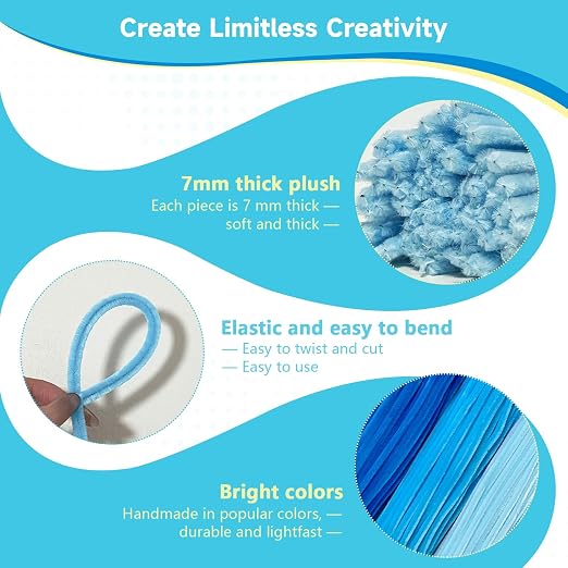 Pipe Cleaners Craft 500PCS 5 Colors Blue Pipe Cleaners Bulk 30CM Limpia Pipas - Image 3