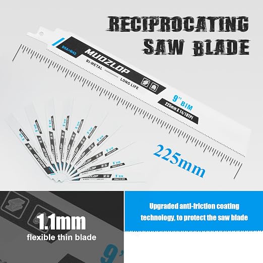 10 Pack 9 inch Reciprocating Saw Blades Set, 14/18TPI High Carbon Saw Blades - Image 2