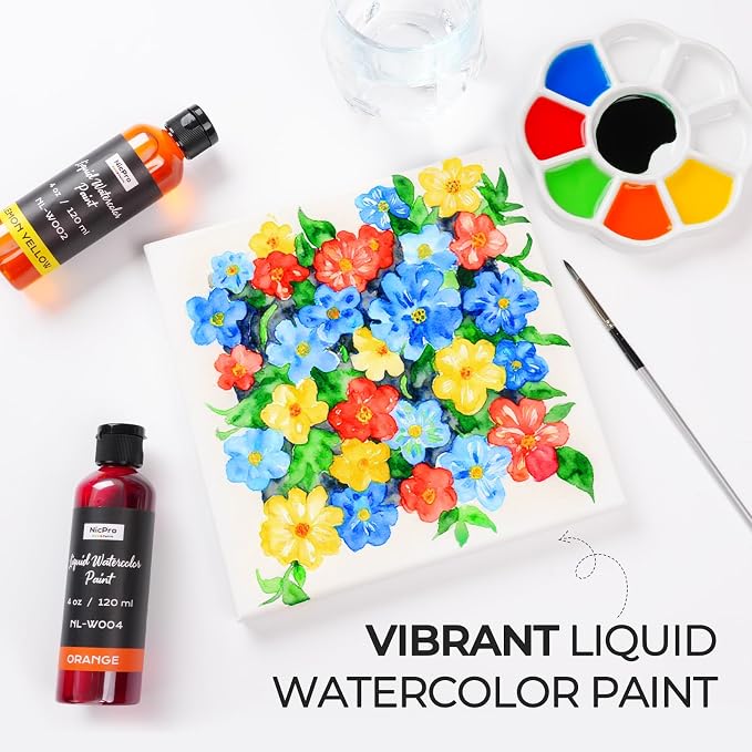 Nicpro 6 Colors Liquid Watercolor Paint Set, 4oz Liquid Watercolor Paint - Image 5
