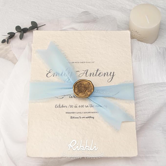 Ribbli Baby Blue Chiffon Ribbon 1-1/2 inch x 20 Yard Handmade Fringe Chiffon - Image 3