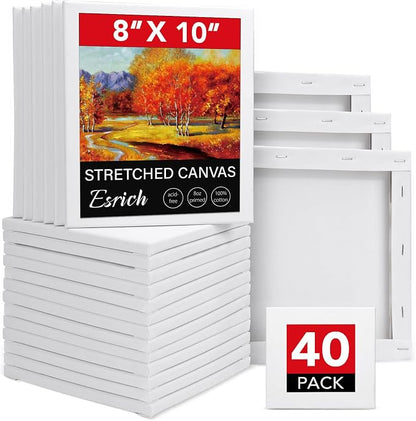 ESRICH 40Pack Stretched Canvas for Painting 8x10, Blank White Canvases for by ESRICH