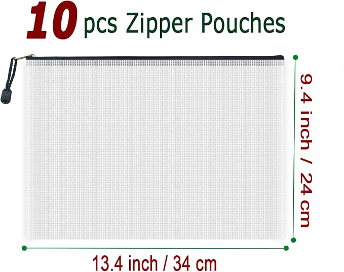 AUSTARK 10 Pcs Zipper File Bags, Waterproof Plastic Mesh Pouch - Image 2