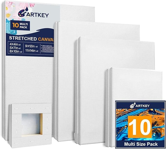 Stretched Canvases for Painting 4x4, 11x14 Inch 10-Pack, 10 oz Triple Primed by Artkey