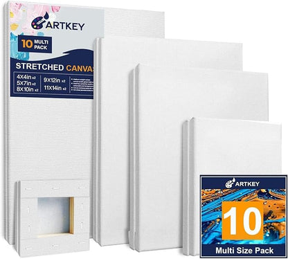Stretched Canvases for Painting 4x4, 11x14 Inch 10-Pack, 10 oz Triple Primed by Artkey