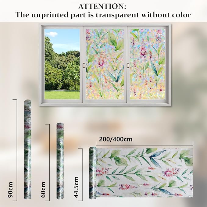 Donox Decorative Window Privacy Film, 3D Floral Stained Glass Window Film - Image 8