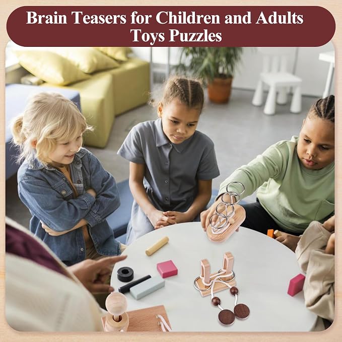 10 PCS Wooden Rope Puzzle Set Brain Teasers Puzzles Mind Toys - Image 4