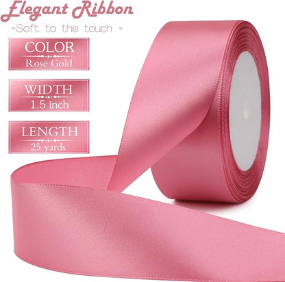 Rose Gold Solid Satin Ribbon 1-1/2 Inch 25 Yards Solid Polyester Fabric Ribbon - Image 2