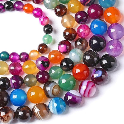 6MM Natural Stone Colorful Stripe Agate Energy Healing Beads Round Loose Beads - Image 3