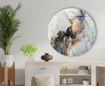 My Photostation.com 31.5'' Diameter Gold Details Gray Marble Round Glass Wall - Image 7
