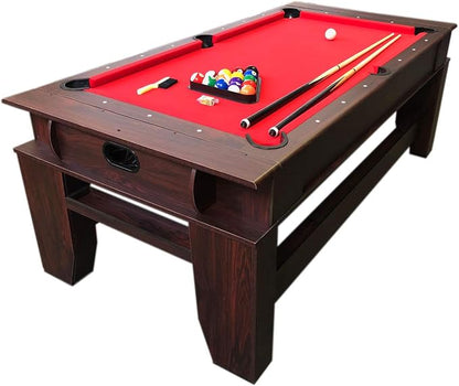 7ft Pool Table Air Hockey 2 in 1 Pool Table Red Felt - Image 2