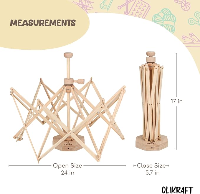 Olikraft Wooden Yarn Swift | Lightweight Reverse Yarn Umbrella Swifts | Ball - Image 2