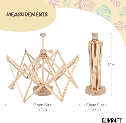 Olikraft Wooden Yarn Swift | Lightweight Reverse Yarn Umbrella Swifts | Ball - Image 2