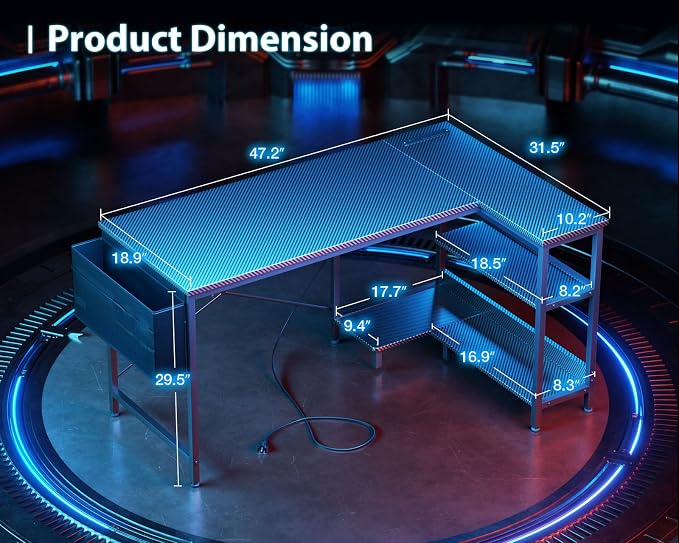 ODK 48 Inch Small L Shaped Gaming Computer Desk - Image 3