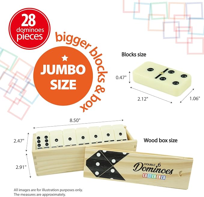 ERLLE - Jumbo Dominoes Set, Extra-Large Double Six Domino Set - Image 2