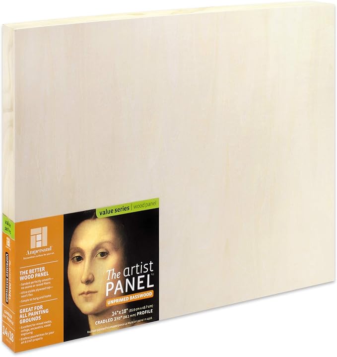 Ampersand Art Supply Unprimed Basswood Artist Panel, 1-1/2" Cradled Profile by AmpersandArtSupply