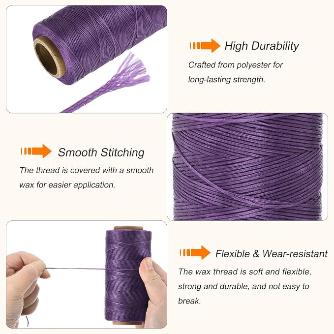 MECCANIXITY Waxed Thread, 284 Yard 0.8mm 150D Flat Wax Thread Polyester Waxed - Image 3