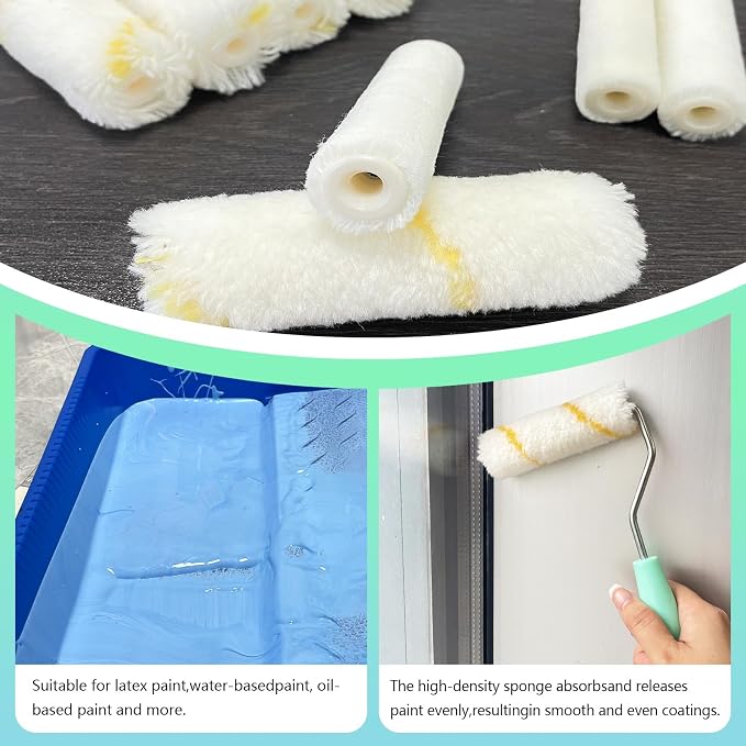 11 Pack Paint Roller Kit, 4 Inch Microfiber Paint Roller Covers, Mini Wool - Image 5