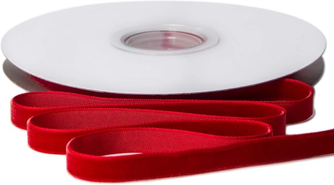 Ribbli Polyester Red Velvet Ribbon, 3/8 Inch, 10-Yard Spool, Use by Ribbli