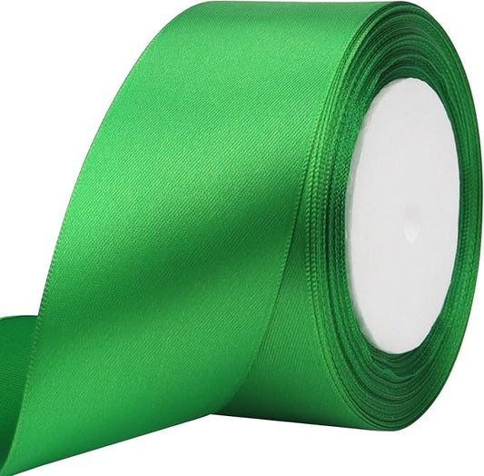 Green Solid Satin Ribbon 2 Inch 25 Yards Solid Polyester Fabric Ribbon by Riunbb