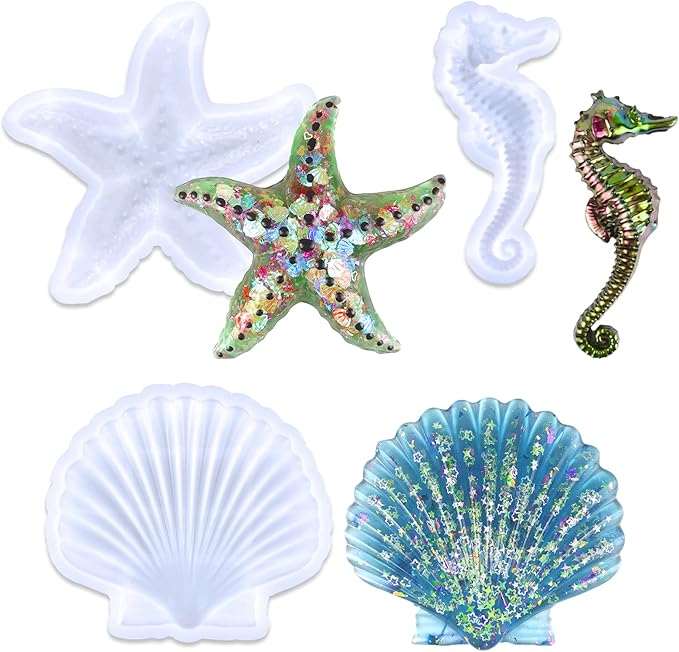 3PCS Marine Starfish Shell Hippocampus Resin Molds, DIY Handmade Baking Tools by GeoGeoDIY