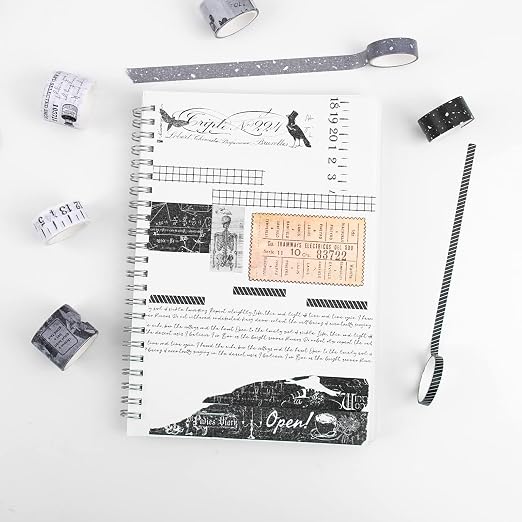 Dizdkizd Black and White Washi Tape Set, 20 Rolls Gothic Aesthetic Japanese - Image 6