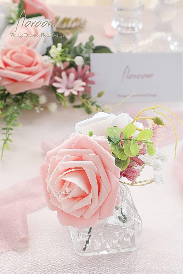 Floroom Artificial Flowers 25pcs Real Looking Blush Ombre Colors Foam Fake Roses - Image 4