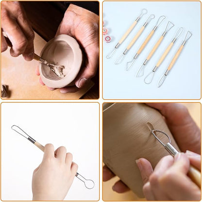 6Pcs Clay Sculpting Tools Ceramic Pottery Clay Ribbon Sculpting Tools Wooden - Image 6