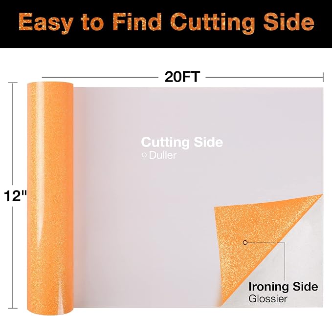 TORC Orange Glitter HTV Heat Transfer Vinyl Roll 12 inch x 20 ft Iron on Vinyl - Image 2