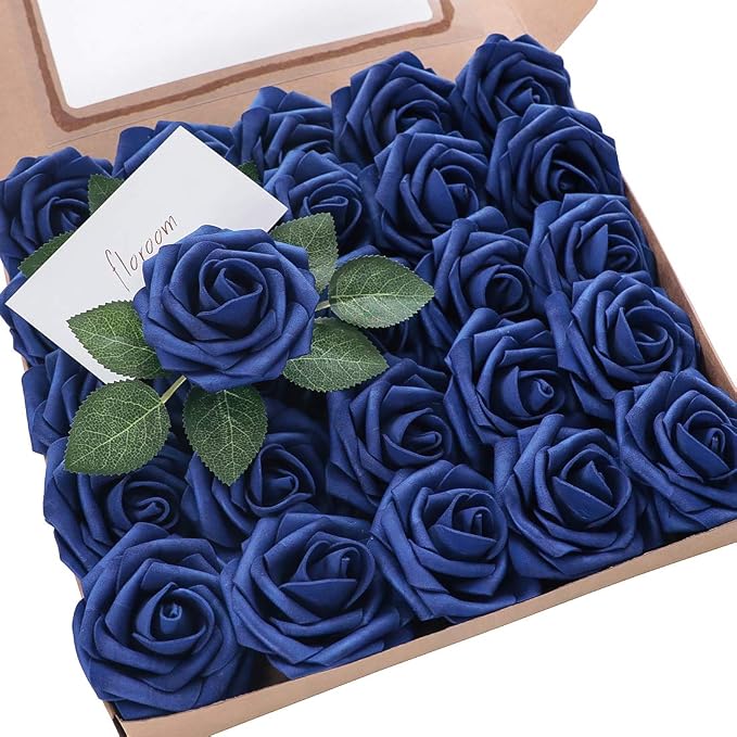 Floroom Artificial Flowers 25pcs Real Looking Royal Blue Foam Fake Roses by Floroom