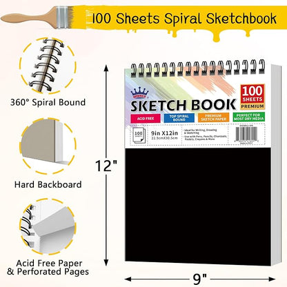 WINNER 9" x 12" Sketch Book 4 Pack, 400 Sheets Spiral Bound Art Sketchbook - Image 2