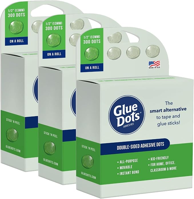 Glue Dots, Roll for everyday uses, .5 Inch, 900 Total Dots, Repositionable by GlueDots